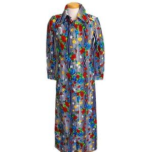 Vintage 60's Spectator Striped Floral Maxi Shirt Dress
